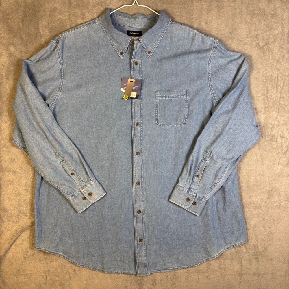 Croft & Barrow Mens 2XB Blue Denim Long Sleeve Button Down Shirt NWT Light Wash